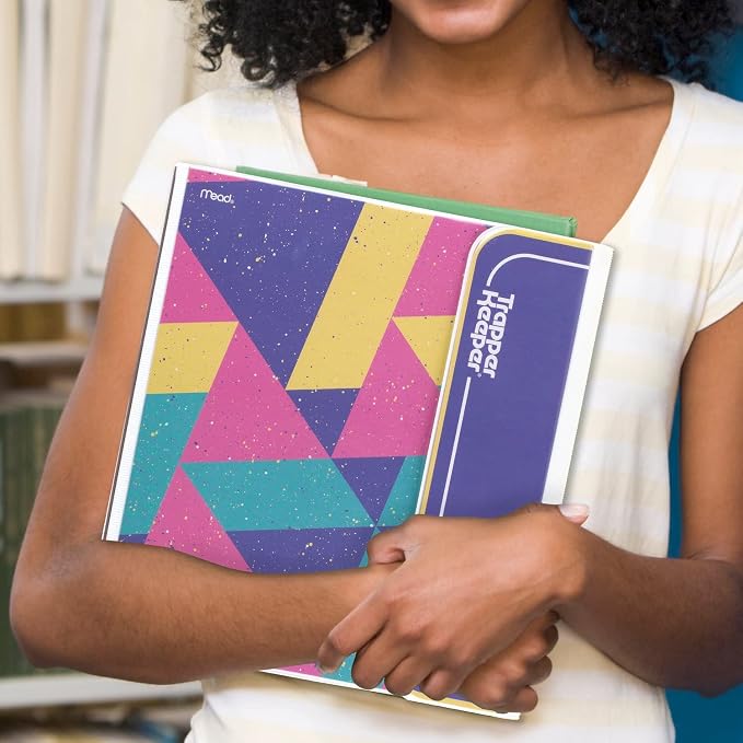 Mead Trapper Keeper Binder, Retro Design, 1 Inch Binder with Folders and Pockets, Holds 8-1/2" x 11" Paper, Colorblock (260038FN-ECM)