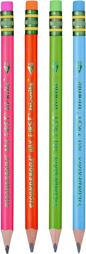 Ticonderoga® Tri-Write Beginners' Pencils With Erasers, #2 Soft, Yellow Barrel, Pack Of 36 & My First Tri-Write Wood-Cased Pencils, Neon Colors, 12 Count (X13012)