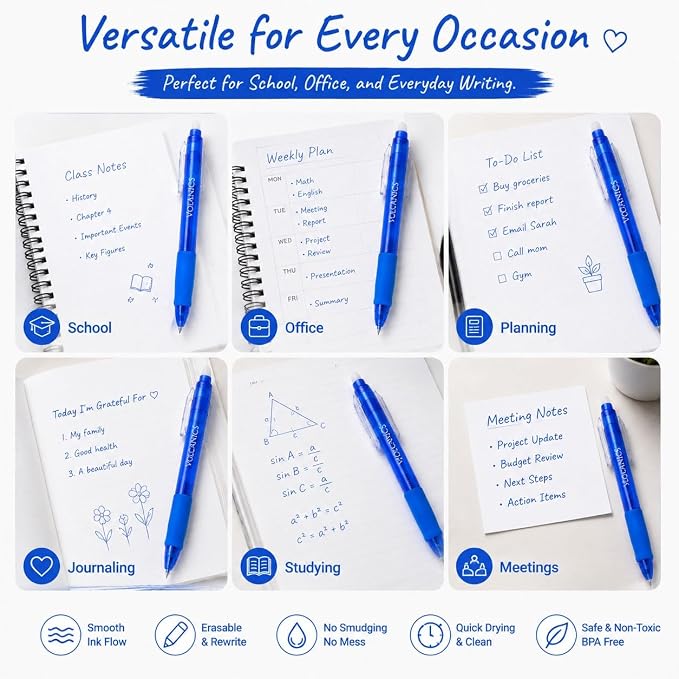 Volcanics Blue Erasable Gel Pens, 0.7mm Retractable, 24 Pack