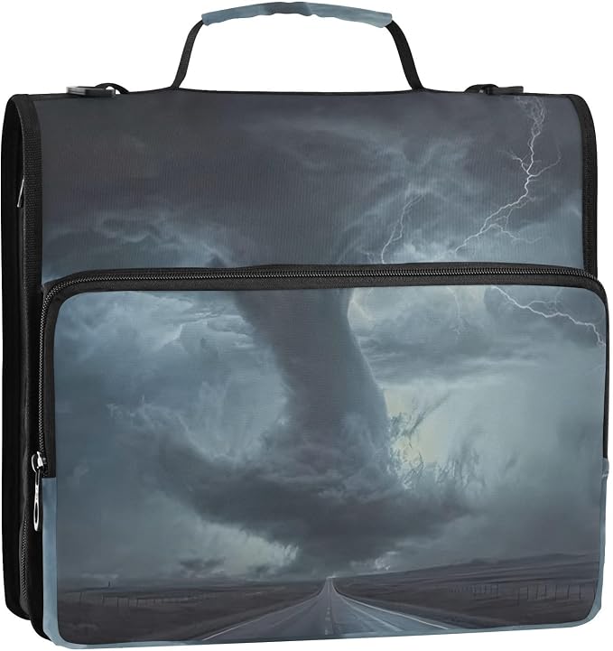Tornado Print 3 Ring Binder Bag 1.5 inch Binder Organizer with Zipper Shoulder Strap 500 Sheet Documents Storage for School Office