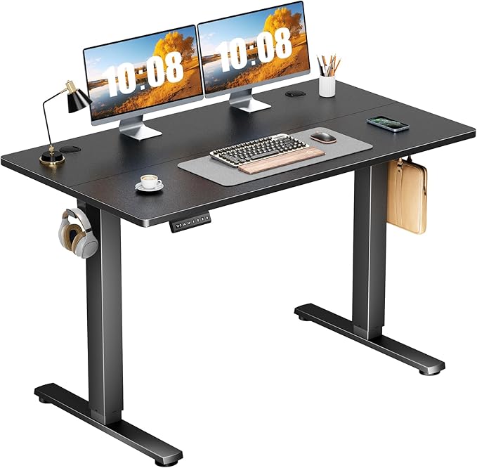 Sweetcrispy Electric Standing Desk, Computer Desk, 48x24 Inch | Adjustable Height, Splice Wood Board, 3 Memory Preset, Sit Stand Work Table for Home Office, Black