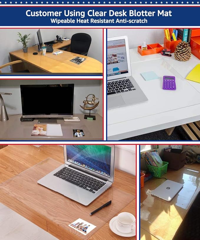 24 X 48 Inch Clear Desk Pad Protector Transparent Desk Mats Blotter on Top of Desks for Laptop Computer Keyboard PVC Vinyl Desktop Writing Mat Cover With Mouse Pad Non-slip Waterproof Wipeable Plastic