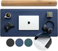Nordik Felt and Leather Desk Mat Non-Slip - Blue - 35 X 17 Inch - Felt and Vegan Leather Desk Pad - Document Organizers - Desk Blotter and Desktop Mat - Desk Protector Laptop Desk Matt for Desktop
