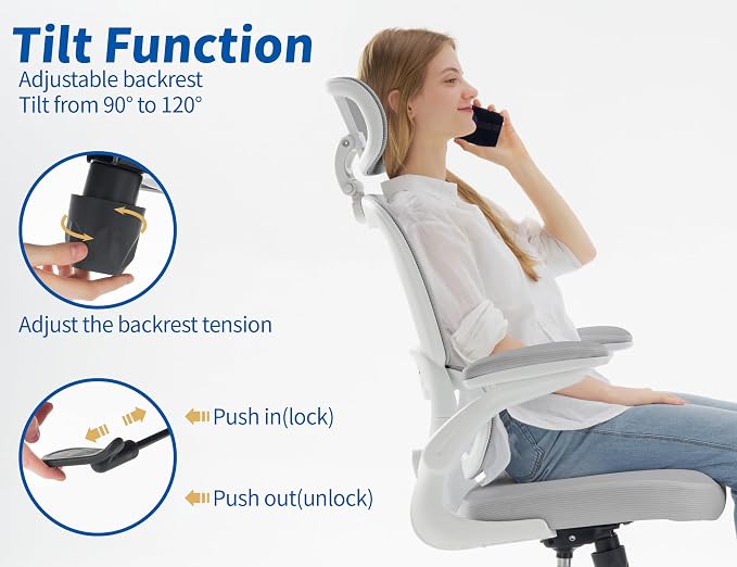 TRALT Office Chair Ergonomic Desk Chair - Gaming Chair with Lumbar Support | 330 LBS Home Office Desk Chairs with Headrest, Reading Chair with Flip-up Armrests, Comfortable Computer Chairs (1, Grey PU)