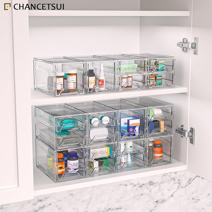 Acrylic Stackable Drawer Storage Organizer: Slim Desk Mini Drawers | transparent Plastic deep desktop makeup clear compartment holder countertop