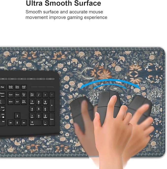 Floral Aesthetic Wildflower Gaming Mouse Pad, Blue Pink Rug Desk Mat with Anti-Slip Base & Stitched Edges, Office & Home Desk Decor for Women, 35.4" x 15.7" in Computer Desktop Mat