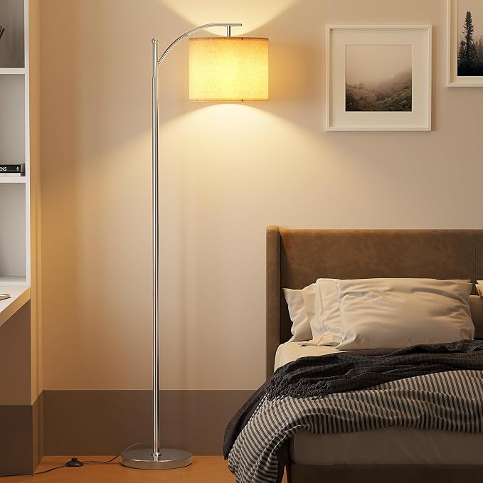 SUNMORY Arc Floor Lamp, Modern Floor Lamp with 9W 3 Color Temperatures Bulb | Metal Standing Lamps with Adjustable Hanging Lampshade,Tall Floor Lamps for Living Room,Bedroom, Office, Nickel
