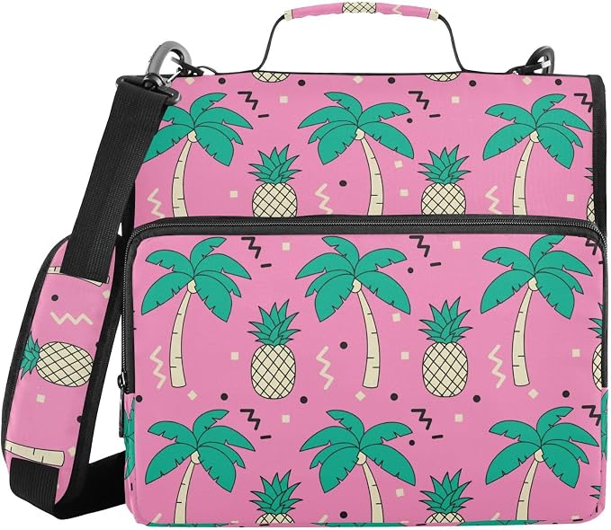 Pineapple Palm Tree Pink 3 Ring Binder Bag 1.5 inch Binder Organizer with Zipper Shoulder Strap 500 Sheet Documents Storage for School Office