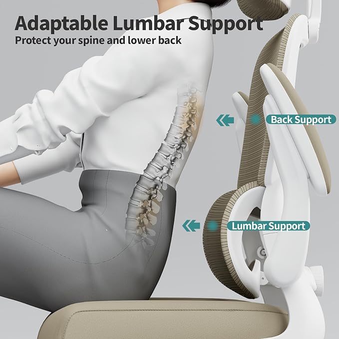 TRALT Office Chair Ergonomic Desk Chair - Gaming Chair with Lumbar Support | 330 LBS Home Office Desk Chairs with Headrest, Reading Chair with Flip-up Armrests, Comfortable Computer Chairs (1, Khaki)