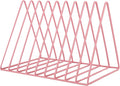 Vinyl Record Holder Storage, 9 Slot Metal Magazine Book Album Display Rack, Stylish Triangle Desktop File Sorter Organizer for Home Office, Pink