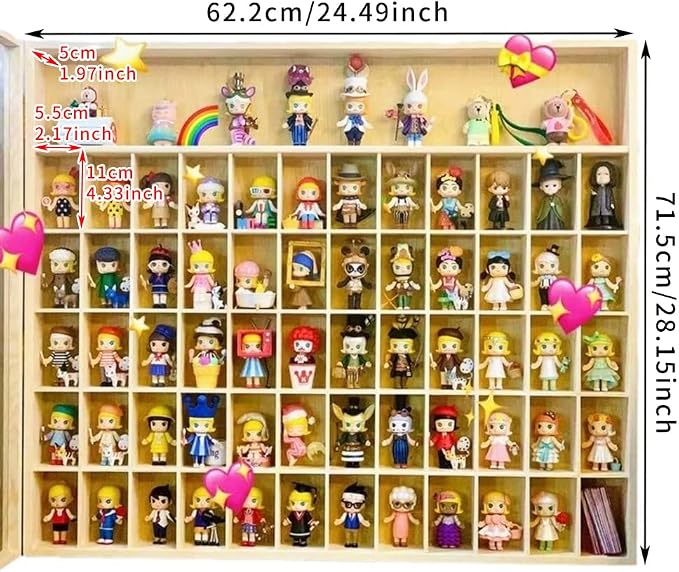 51Grid Wooden Display Case with Acrylic Door,24.33x2.76x29.45 inches | Wall Mounted,for Tabletop Figure and Toy Model Collection Shelf