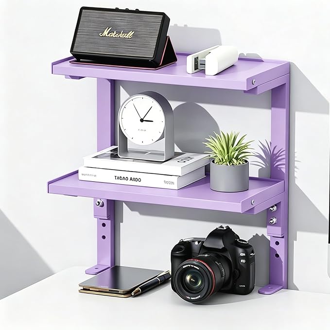 2-Tier Desk Shelf | Desk Organization Expandable Clamp on Desk Shelf Desktop Accessories for Offices and Game Rooms (Purple)