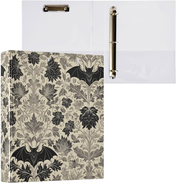 Gothic Bat Round Ring Binders Floral (1) 1.5 Inch 3 Ring Binder with Clipboard Holds 200 Sheets Office Home School