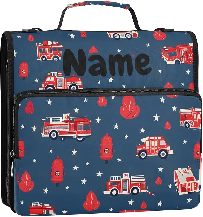 Custom Fire Truck Engine Hydrant 3 Ring Binder Bag 1.5 inch Personalized Name Binder Organizer 500 Sheet Documents Storage for School Office