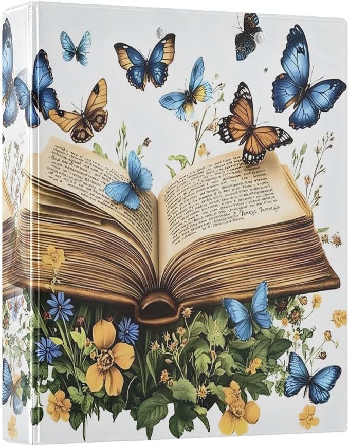 Butterfly Book 3 Ring Binder with 2 Interior Pockets 1.5 inch Binders 3 Ring Heavy Duty Fit 8.5" x 11" Letter Size for Office School, 2 Pack