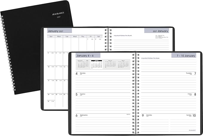 AT-A-GLANCE 2027 Planner, Weekly & Monthly, 7" x 8.75", Executive Soft Cover, DayMinder, Black (G5460027)