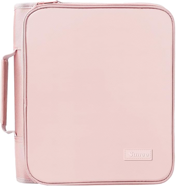 SUNEE Zippered Binder Bag with Handle, 2-Inch 3-Ring O-Ring, 500-Sheet Capacity, Includes Zip Pocket, 5-Tab Expanding File Folder, Multi-Pocket Organizer Binder for Middle School, Pink Lotus