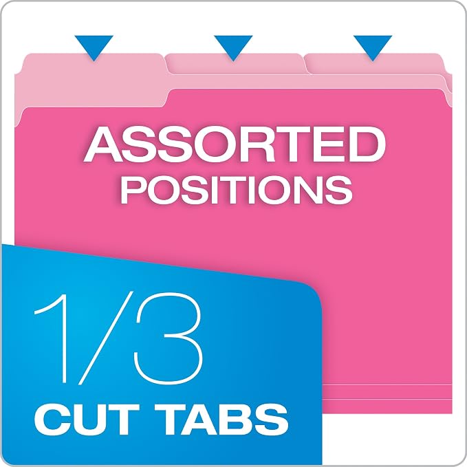Pendaflex Two-Tone Color File Folders, Letter Size, 1/3 Cut, Pink, 100 Per Box (152 1/3 PIN)