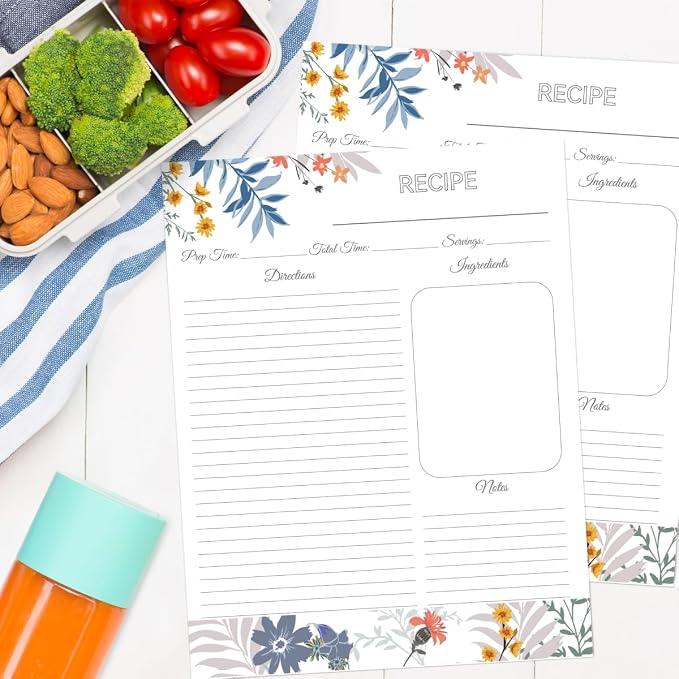 Recipe Binder 8.5x11 3 Ring with Plastic Sleeves, Blank Recipe Book Binder | Waterproof recipe binder 8.5x11 with plastic sleeves, recipe cards and gift box to make your own cookbook(Blossom).