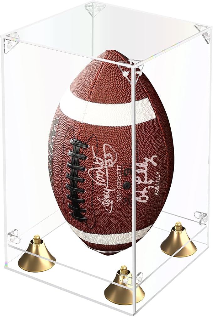 KOLIPI Football Display Case, Clear Acrylic Box 8x8x12.5 in | Football Case Display for Autographed Balls, 360° Clear View, Dustproof Protection, Stable and Stackable, Assembly Required