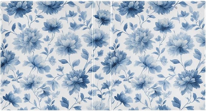 Blue Floral D Ring Binders 1.5 Inch with Clear Pocket, School Office Supplies Water Resistant Kitchen Recipe Organizer Hard Round Ring View Binders with Aesthetic Print