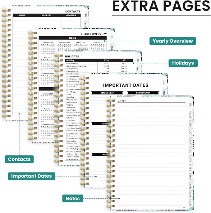 Planner 2026-2027, Academic Year Monthly & Weekly Planner Caledndar, July 2026 - June 2027, Hardcover Large Planning Agenda Book with Tabs for School Office Supplies, 8.5" x 11" - Drifting Whales