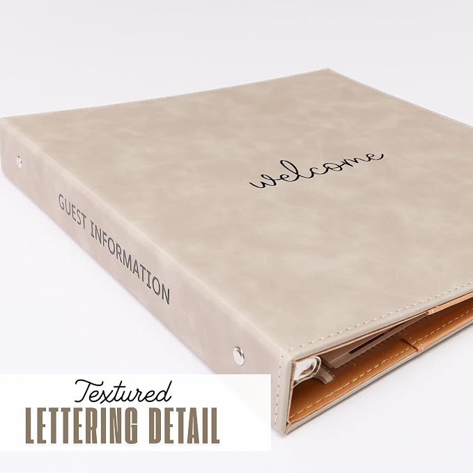 Paper 'n Such Welcome Binder for Short Term Rentals – Grey Faux Leather 3 Ring Folder for Airbnb, Vacation Home, House Manual & Guest Information - Letter Size