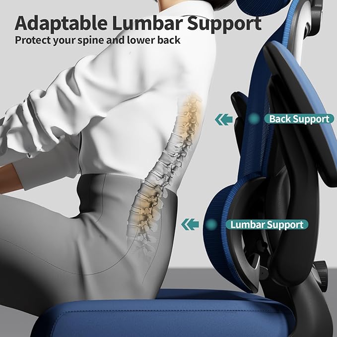 TRALT Office Chair Ergonomic Desk Chair - Gaming Chair with Lumbar Support | 330 LBS Home Office Desk Chairs with Headrest, Reading Chair with Flip-up Armrests, Comfortable Computer Chairs (1, Blue)