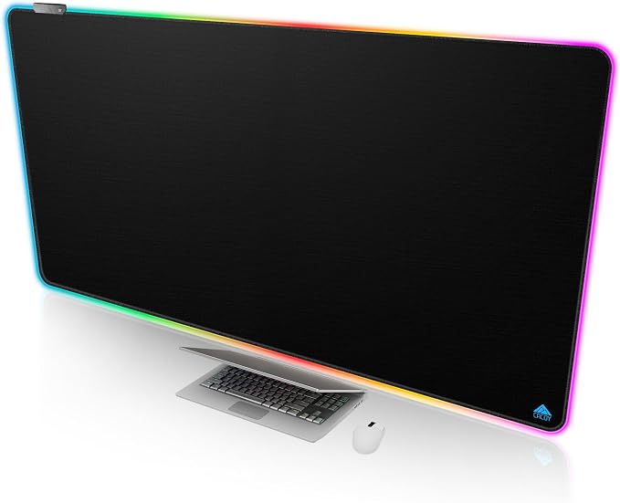 Cacoy 55"x27.5" Giant RGB Gaming Mouse Pad, Extra Large LED Desk Mat, Black | Extended Computer Keyboard Mouse Mat with 9 LED Light Modes Stitched Edge Non-Slip Rubber Base Oversized Desk Pad for Desktop