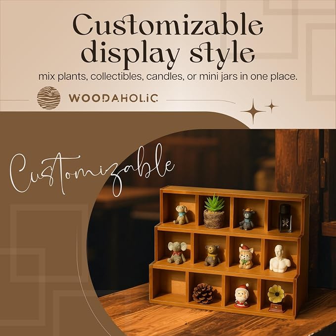 Wood 3-Tier Riser Stand Display Organizer – Versatile Tiered Desktop Shelf for Collectibles, Plants, Candles or Stationery – Stackable & Freestanding Wooden Storage Rack for Home or Office