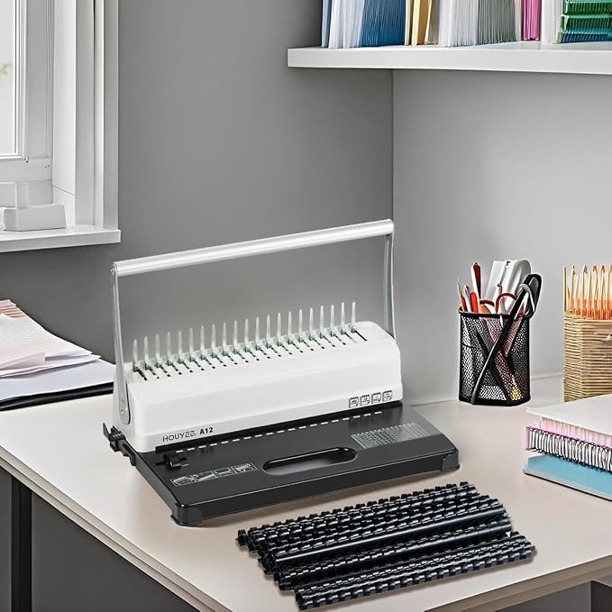HOUYEE Comb Binding Machine,19 Holes, with 50 PCS 1/2" Binding Combs Spines | Comb Binder Machine for Letter Size/A5, Easy Punch No Jam, Heavy-Duty Metal Build, Adjustable Margin, MAX Binding 450 Sheets
