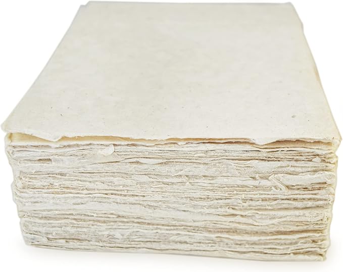 Handmade Lokta Card Stock 5x7 Inch Deckle Edge Paper (100 Sheets) | Kathmandu Valley Co. tree-free cardstock, decorative DIY invitations, vintage stationery, made in Nepal
