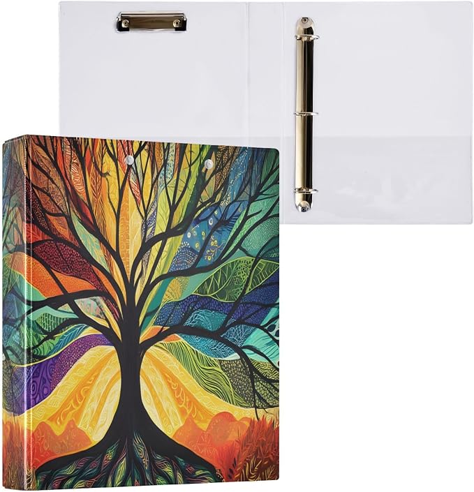 ALAZA 3 Ring Binder Colorful Abstract Tree Clipboard Round Ring Binder Holds 1.5 Inch Three Ring Binder Heavy Duty Ring Binders for Office Supplies, 1Pack