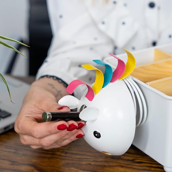 Desk Organizer, 1-5 Module Compartments - Storage for Stationery Supplies, Accessories, brushes - Home, Office, School, Dorm, Studio - Build in Pen & Pencil Holder (White Unicorn)