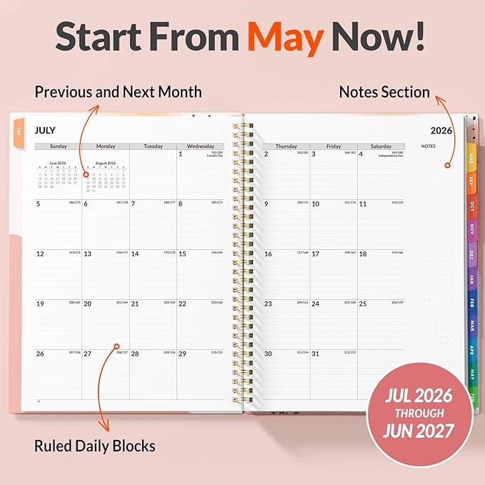 SUNEE 2026-2027 Appointment Book, Quarter-Hourly, Weekly & Monthly - from July 2026 to June 2027, 8.5"x11" Academic Planner, Flexible Cover, Note Pages, Bookmark, Spiral Binding, Abstract