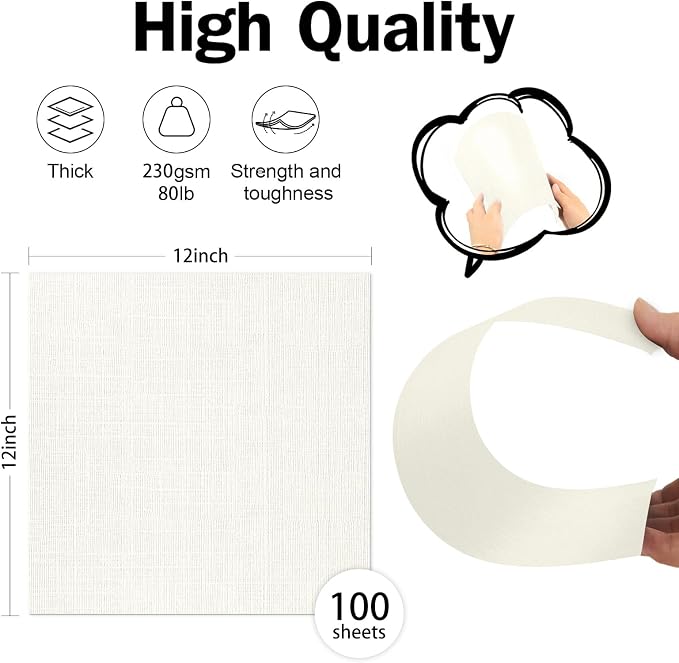 Ivory Linen Cardstock 12x12 80lb 100 Sheets | Goefun Thick Cardstock Light Cream Textured Paper, Linen Paper for Printing, Invitations, Card Making, Crafting, Scrapbook