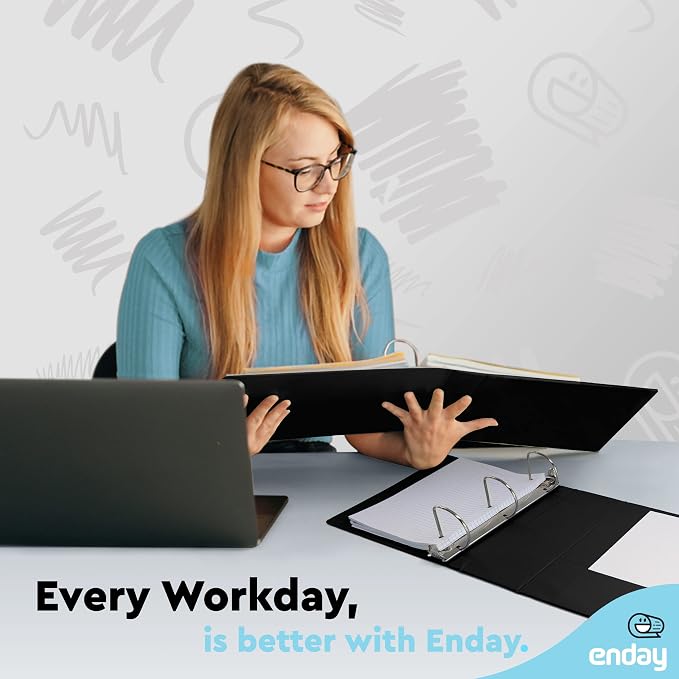 Enday 3 inch Binder (6 Pack - Black) 3 Ring Binder 3 inch with Clear View Cover and 2 Inside Pocket - for Letter Size 8.5 x 11'' Paper, Ideal for School Supplies, Office, and Home