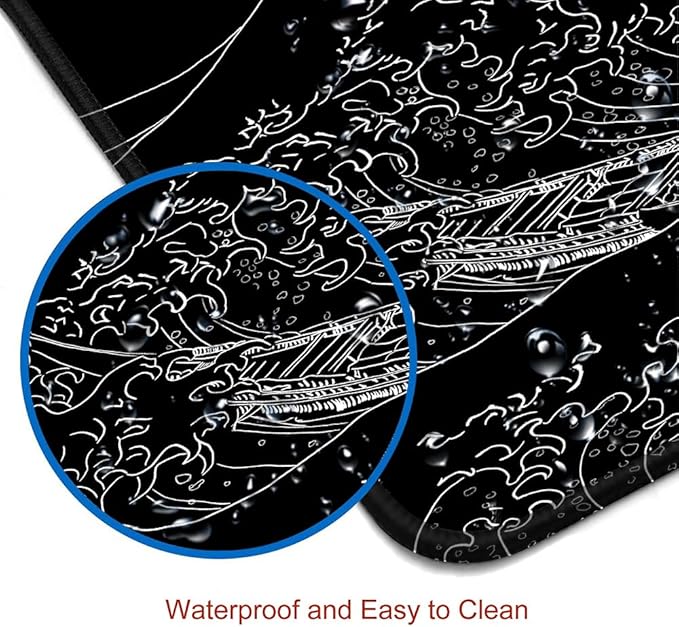 Armanza Large Mouse Pad Gaming, Extended Mousepad with Stitched Edges, Non-Slip Rubber Base Keyboard Desk Mat Mouse Pads for Work, Game, Office, Home, 31.5 x 11.8 in, Black Wave of Kanagawa