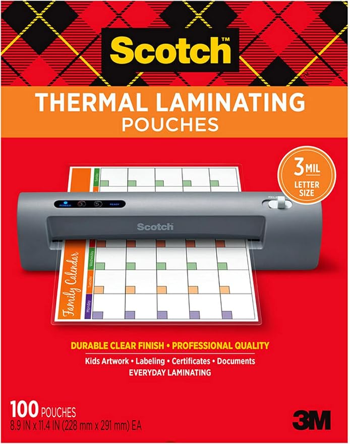 Scotch Thermal Laminating Pouches, 200- Count, 8.9 x 11.4'' & Thermal Laminating Pouches, 100 Count-Pack & Thermal Laminator, 2 Roller System(TL901X)