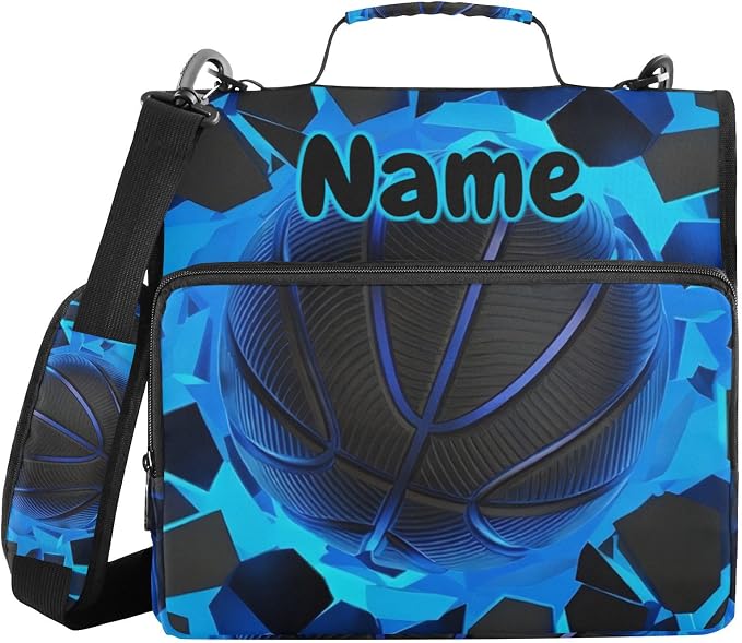 Custom Blue Basketball 3 Ring Binder Bag 1.5 inch Personalized Name Binder Organizer 500 Sheet Documents Storage for School Office