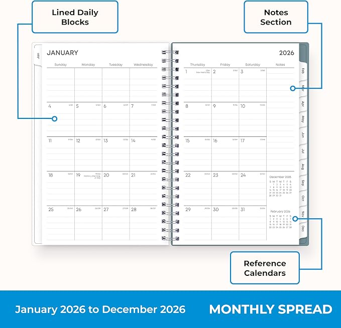 Blue Sky 2026 Weekly & Monthly Planner Calendar, 5"x8", Amitza