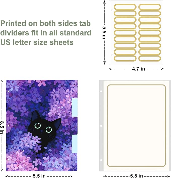 Rouidr Mini 3 Ring Binder with clipboard, 1 inch Round Binder Organizer, 8.5"x5.5" Cute Binder with 5 Dividers Tabs & Clear Sleeves, School Supplies, Office Supplies