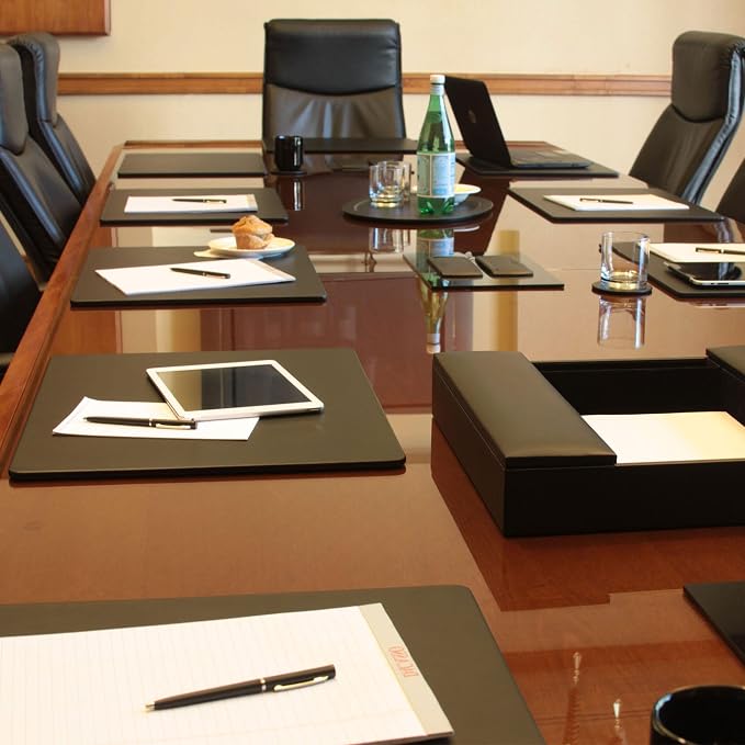 Dacasso Classic Black Leather 20" x 16" Luxury Conference Table Pad - Leather Desk Blotter for Writing - Boardroom Organization & Executive Desk Décor