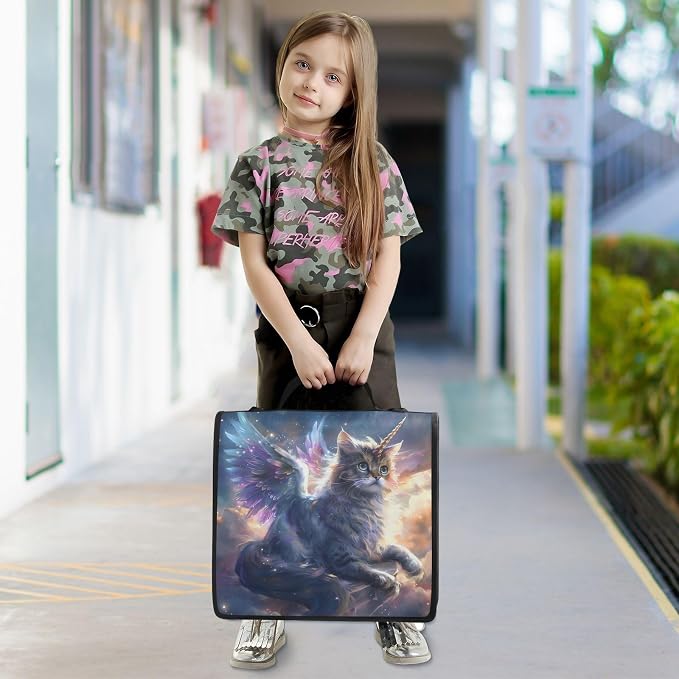 Unicorn Cat with Wings 3 Ring Binder Bag 1.5 inch Binder Organizer with Zipper Shoulder Strap 500 Sheet Documents Storage for School Office