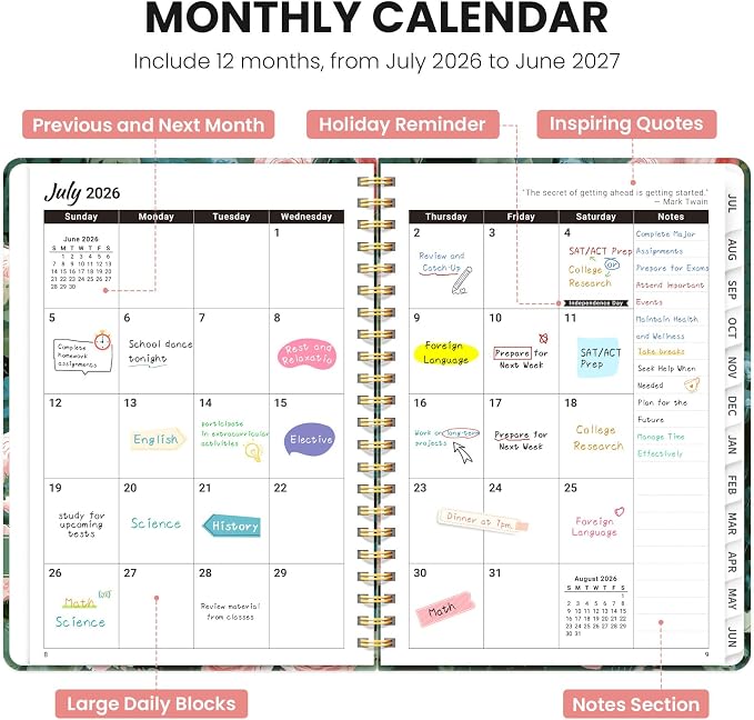 Planner 2026-2027, Academic Year Monthly & Weekly Planner Caledndar, July 2026 - June 2027, Hardcover Large Planning Agenda Book with Tabs for School Office Supplies, 8.5" x 11" - Corgi Reverie