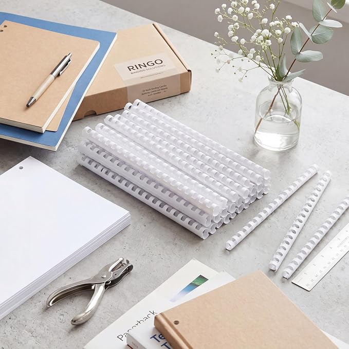 Maitys 300 Pcs Plastic Binding Combs Bulk 19 Ring Comb Spines Letter Size Spiral Binding for Notebook Calendar Picture (3/8inch,White)