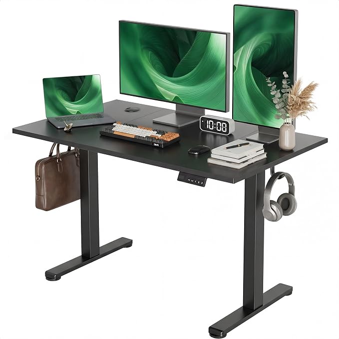 Claiks Electric Height Adjustable Standing Desk, 48x24 Inch, Deep Black | Smooth Height Adjustment, 3 Memory Presets, Cable management hub & hook, Stable Steel Frame, 156 lbs Capacity, Easy Assembly