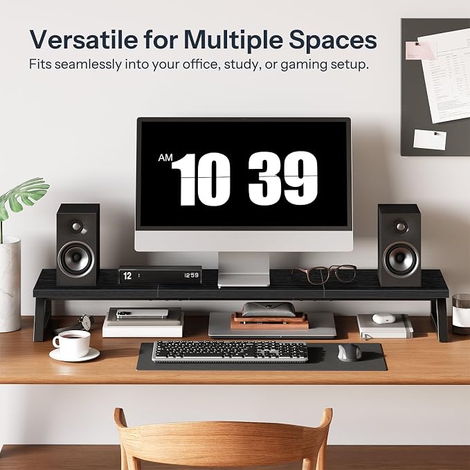 HOOBRO Dual Monitor Stand Riser, 39 Inch Large Computer Monitor Stand for 2 Monitors, Computer Monitor Riser, Desk Shelf Organizer for Office Desk, Accessories, Black BB121CJ01