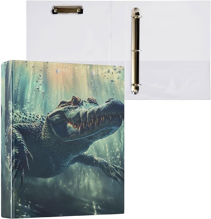 Crocodile Alligator 3 Round Ring Binders Wild Animal | 1.5 Inch Binder with Clipboard, PVC Pockets, Work Organizer, Holds 200 Sheets for School Office 1 Pack