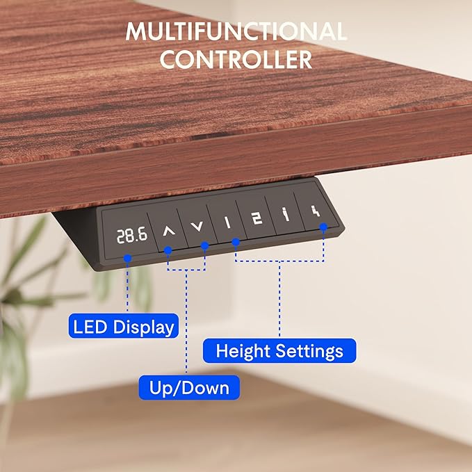 FLEXISPOT EN2 Whole-Piece Standing Desk with Clamp Power Strip, 60 x 24 Electric Stand Up Height Adjustable Desk with Cable Management (Black Frame + 60" Mahogany Top, 2 Packages)